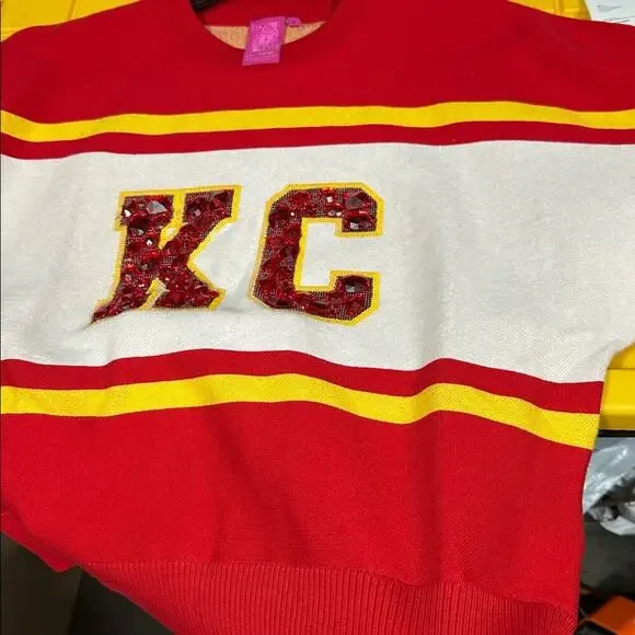 Queen of Sparkles KC Kansas City Scoop Neck Gem Sparkle Sweater‎ NWT Size S - Picture 7 of 7